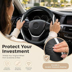 Steering Wheel Cover Black and White Leather Universal 14.5-15 inch | Car Steering Wheel Covers with Coasters Breathable Anti-Slip Durable Steering Wheel Accessories Set for SUV Truck Van