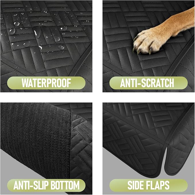 Dog Car Seat Cover for Back Seat, Waterproof 600D Oxford Protector for Travel and Daily Use, Non Slip Scratch Resistant Bench Cover, Easy to Clean, Fits Full-Size Trucks/SUVs, 60 Inch
