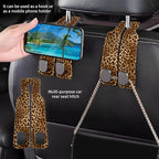 1 Pack Car Seat Headrest Hooks for Purses and Bags Abstract Brown and Black Leopard Bag Purse Holder for Car with Double Metal Hooks Car Purse Hanger Hanging Accessories