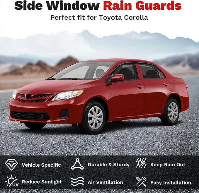 Corolla Rain Guards - Window Visors for Toyota Corolla 2009-2013, Outside-Mount Tape-On Side Window Wind Deflectors for Corolla Accessories, Vent Visors Shades Rainproof 4PCS