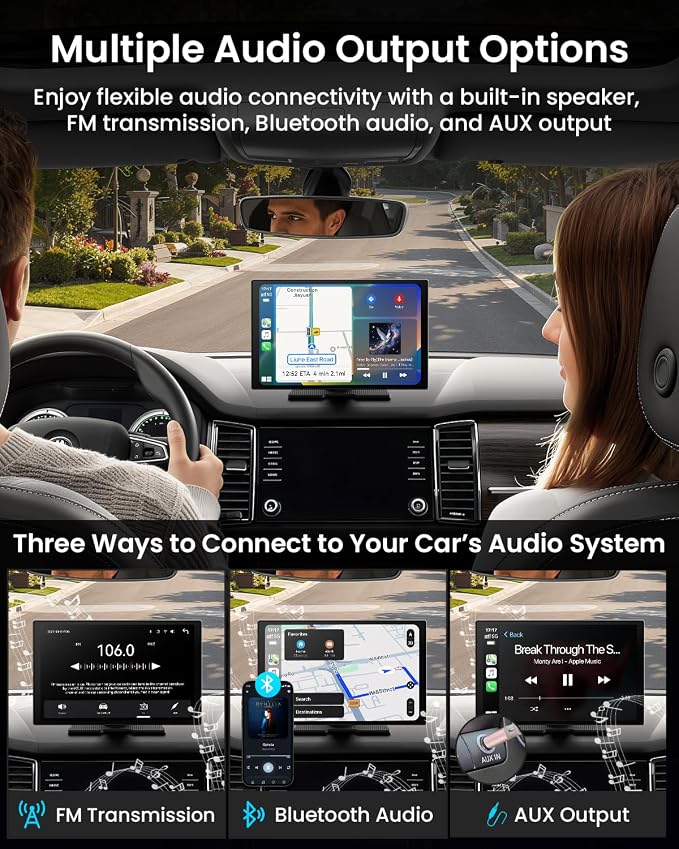 11'' Wireless CarPlay & Android Auto Screen for Car, Full Laminated HD Touchscreen, 4K Dash Cam, 1080P Rear Camera, 5GHz WiFi, Bluetooth 5.0, FM/AUX, Phone Mirroring, Voice Control, 64GB Card Included