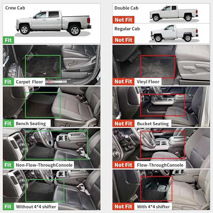 Floor Mats 2014-2018 for Chevy Silverado/GMC Sierra 1500, 2015-2019 2500HD 3500HD (Crew Cab Only/Bench Seat Only) All Weather TPE Custom Fit Car Floor Liners, with Carpet Floor Only