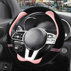 Furry Cute Soft Steering Wheel Cover 14 inch Black with Pink | Fluffy Short Plush Car Accessories, Non-Slip Cold-Proof Sweat-Proof Colorfast, Small 13.5 inch to 14 inch