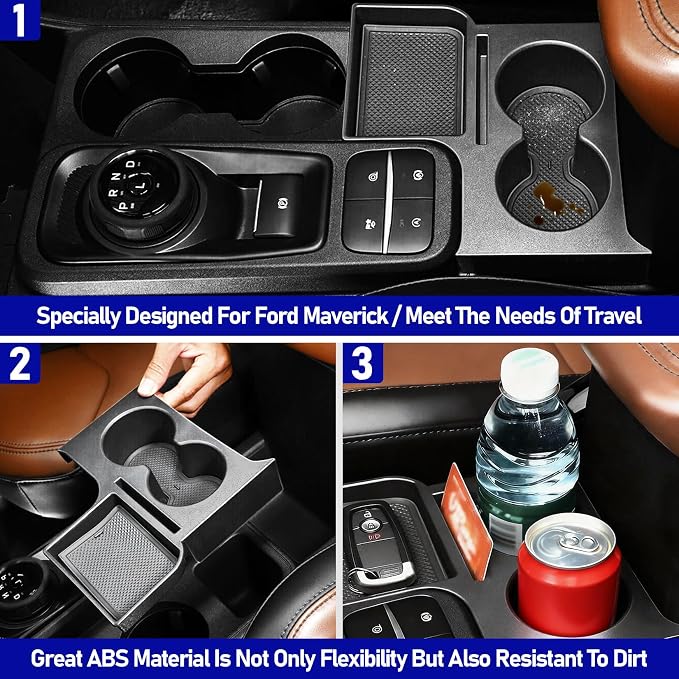 Front Cup Holder for Ford Maverick 2025 2024 2023 2022,Upgraded Dual Drink Holder Storage Organizer for Maverick Interior Accessories,Front Seat Armrest Box Insert Expander Water Bottle Holder
