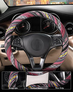 Boho Steering Wheel Cover with Baja Blanket Cloth, Ethnic Style Auto Wheel Cover Made of Coarse Flax, Fits 14 1/2-15 1/4 inches Car Wheel