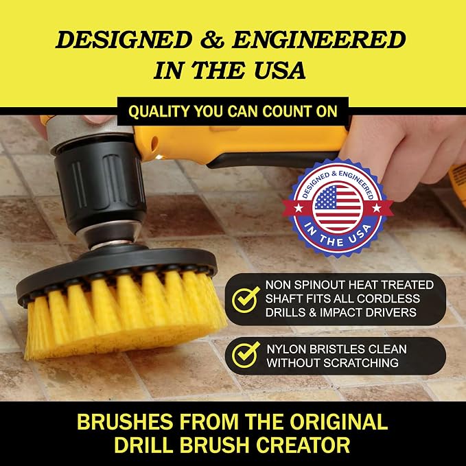 Nylon Attachment Set for Bathroom Cleaning - Power Scrubber Brush Kit for Bathtub, Shower, Tile, and Grout - All-Purpose Household Cleaning Brushes for Drill - Electric Grout Cleaner Kit