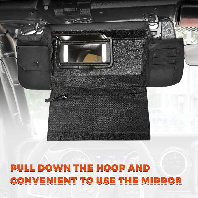 Sun Visor Organizer Compatible with Wrangler JL & JT 2018-2025, Driver's Side Front Tactical Visor Storage Molle Webbing Visor Storage, car Sunglasses Clip, Multi-Pocket