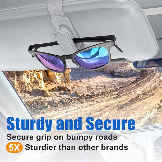 Sunglass Holder for Car (One-Handed-Operation, Gentle & Secure Hold, Silicone Padded, Universal Fit, Metal Clip) Visor Sunglass Holder Clip,Visor Sunglass Car (Grey, 4 Pack)