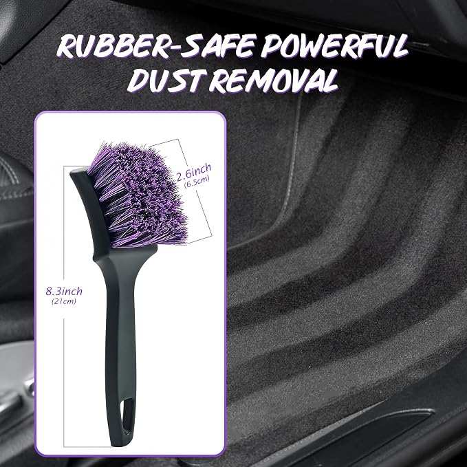 Pro Tire Cleaning Brush, Stiff Mixed Bristles Tire Cleaner, Short Handle Scrub Brush for Cleaning Sidewalls, Rubber Mats & Wheels, Anti-Deformation Tyre Detailing Tool, Purple/Black