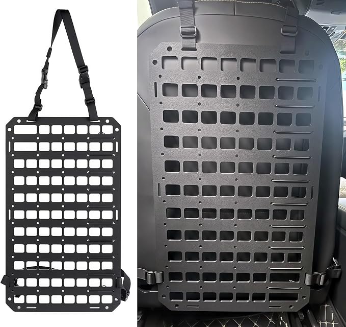 Rigid MOLLE Panel for Car Seat Back Organizer Vehicle EDC Tactical Gear Holder Pouch Holster Mount Rack Modular Storage Plate Auto Interior Accessories for Truck Pickup SUV Van