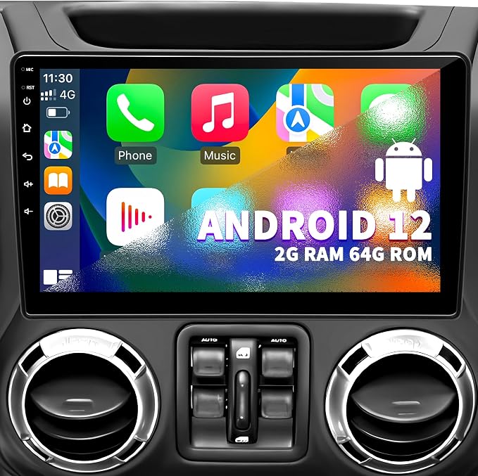 Car Stereo Radio for Jeep Wrangler JK Compass Grand Cherokee Dodge Ram 1500, Android 12 OS 2GB+64GB, 10 inch IPS Touchscreen Support Wireless CarPlay Android Auto GPS Bluetooth FM SWC