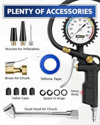 GERCHWAY Tire Inflator with Pressure Gauge – Large Glow Dial, Swivel Air Chuck with Gauge and Air Compressor Accessories – 100 PSI