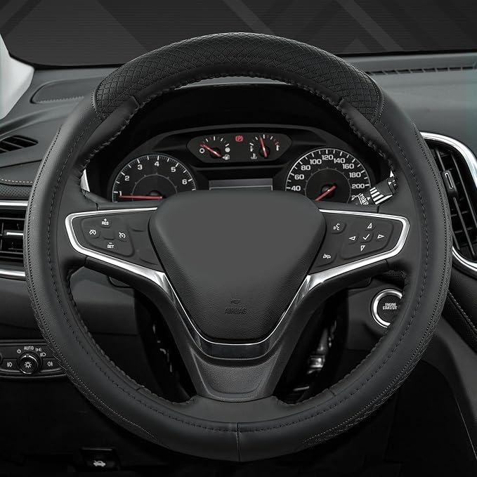 Customized Auto Car Steering Wheel Cover for Chevy 14.5-15 inches, Steering Wheel Cover for Chevrolet(Black Line-Standard Size)