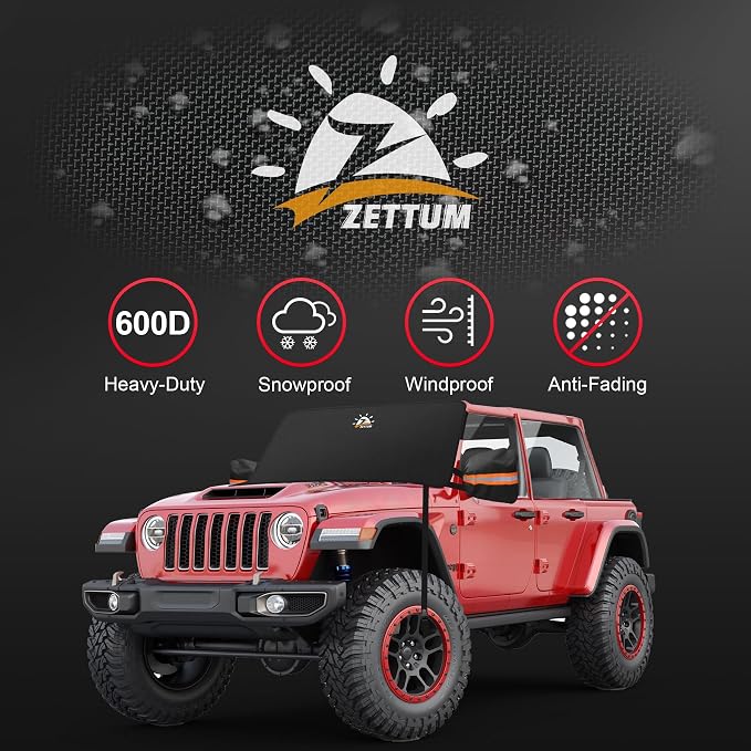 Car Windshield Snow Cover for Jeep Wrangler - 600D Car Windshield Snow Ice Cover Front Window Covers for Jeep Wrangler, Jeeps Gladiator, Ford Bronco, Toyota FJ Cruiser, Benz G Class, and More