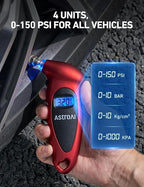 Digital Tire Pressure Gauge 150 PSI, Industrial Tire Gauge Calibrated to ANSI B40.7 +/-1PSI, AAA Batteries, for Light Trucks, Pickup Trucks, SUVs, Cars Red, 2 Pack