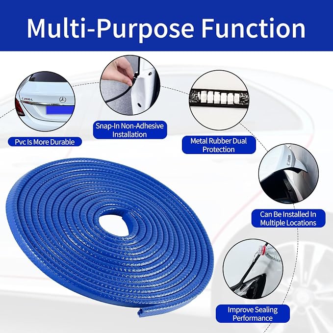 Car Door Edge Guards, 16Ft Rubber Seal Car Door Edge Trim, U Shape Door Edge Protector Guard, Aluminum Weather Proofing Automotive Door Edge Molding, Protection for Most Cars (Blue)