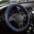 Leather Steering Wheel Cover – Black & Blue, Universal Fit 14.5-15 Inch, Microfiber Leather, Anti-Slip & Breathable Design for Men and Women