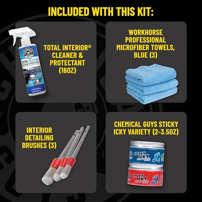 Interior Cleaning Kit with Storage Bag Total Interior Cleaner Microfiber Towels Detailing Brushes and Sticky Gel Giftable Car Care Set - 10 Items
