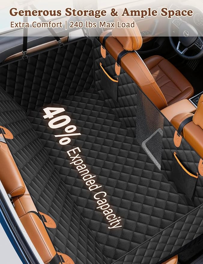 Dog Car Seat Cover for Back Seat, Waterproof Back Seat Extender for Dogs, Dog Car Hammock with Mesh Window, Nonslip Pet Seat Protector for SUV Truck Travel