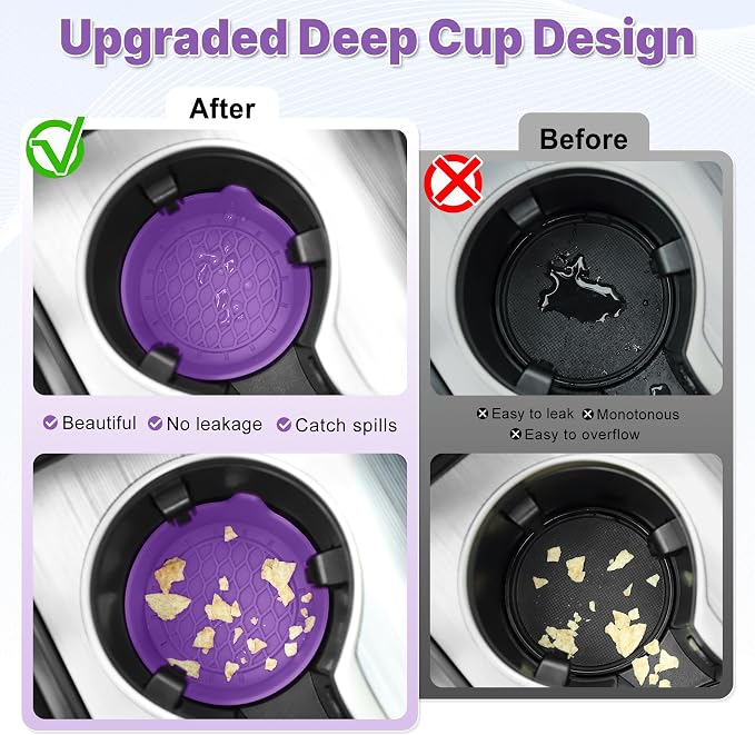 Car Cup Holder Coaster, Silicone Cup Holder Insert, Universal Non-Slip Cup Holders, Car Accessories Interior for Women and Man 4 Pack Light Purple