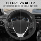 Genuine Black Leather Steering Wheel Cover for Car, Small (13.5" - 14.5") – Ergonomic Comfort Grip for Men & Women, Car Steering Wheel Cover for Vehicles with Small Steering Wheels
