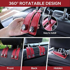 2PCS Leather Car Seat Hooks for Headrest, Vehicle Hanger Storage Organizer Universal for Handbag Purse, Car Accessories Gift (Red-Black)