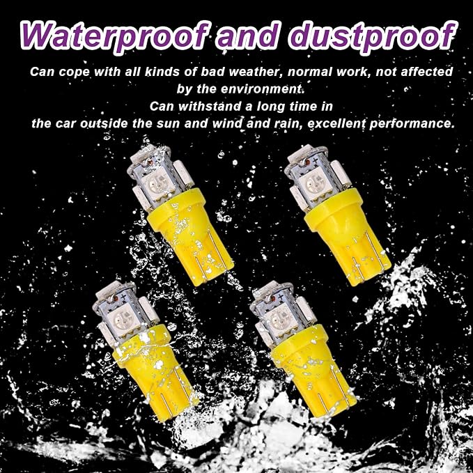10 PCS Car Interior LED Light Bulb, T10 5050 5SMD LED Car Bulb Kit, Super Bright Automotive Led Replacement Bulbs for Dashboard Dome Map Door Courtesy License Plate Lights (Yellow)
