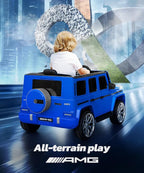 Licensed Mercedes-Benz AMG G63 Ride on Toys,All-Terrain Kids Car with 2.4G Remote Control,Battery Powered Electric Ride On Vehicle w/Bluetooth,Dual Mode of Flashing Light/LED Light,Music,Blue