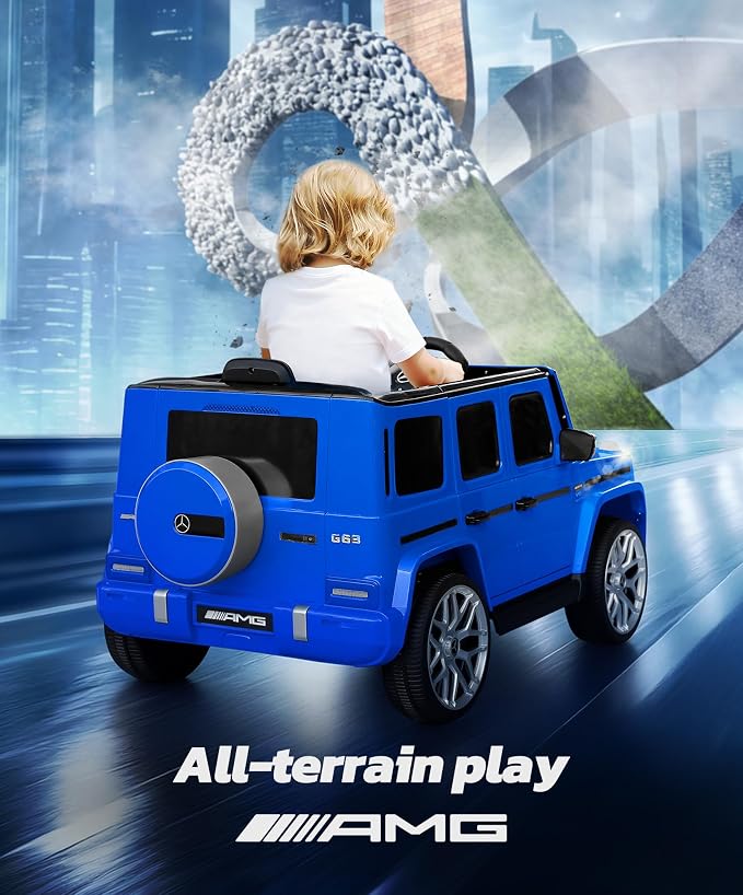 Licensed Mercedes-Benz AMG G63 Ride on Toys,All-Terrain Kids Car with 2.4G Remote Control,Battery Powered Electric Ride On Vehicle w/Bluetooth,Dual Mode of Flashing Light/LED Light,Music,Blue