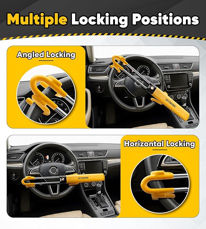 Steering Wheel Lock Adjustable Car Anti Theft Device Reinforced Steel Lock with Double Hook Design Car Locks with Keys Heavy Duty Lock for Cars Trucks SUVs Car Accessories Wheel Lock