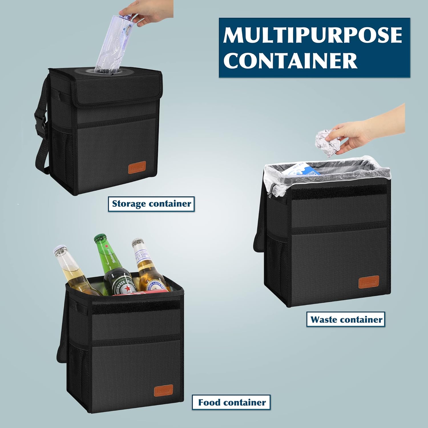 Waterproof Car Trash Can with Lid — Sealed Auto Garbage Bin