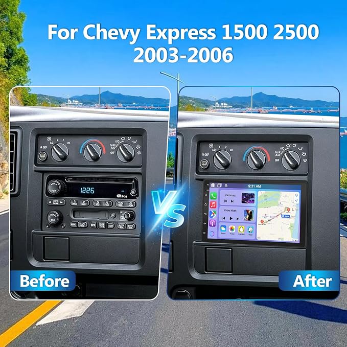 2G+64G Car Stereo Upgrade for Chevy Express 1500 2500 2003-2006 with Wireless CarPlay Android Auto, 7" HD Touch Screen Android 14 Double Din Car Radio Support Bluetooth GPS Navi WiFi FM RDS SWC Camera