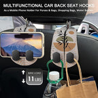 2PCS Car Seat Back Storage Headrest Hooks, Abstract Boho Leaves Purse Holder Bags Hanger, PU Leather Double Metal Hook Backseat Organizer, Women Car Accessories Organization