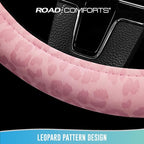 Leopard Steering Wheel Cover for Women, Cute Anti-Slip Microfiber Leather, Universal Fit 14.5-15 Inch Round Steering Wheel - Full Pink