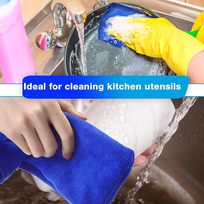 Microfiber Cleaning Cloths for Cars 16 x 16 Inch Ultra Absorbent Car Towels Drying Reusable Cleaning Supplies House Kitchen Window Microfiber Towel(Blue,60 Count)