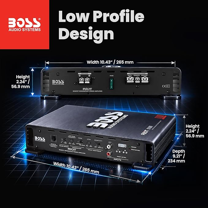 R1100M Monoblock Car Amplifier - 1100 High Output, 2-8 Ohm Stable, Low/High Level Inputs, Low Pass Crossover, MOSFET Power Supply