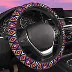 Colorful Ethnic Geometric Steering Wheel Cover for Women Men Neoprene Breathable Wheel Cover Protector Anti-Slip Car Accessories Universal 15 Inch Fit for Cars Trucks Vehicles