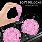 4PCS Bling Crystal Rhinestone Cup Holder Coaster, 2.75 inch Soft Silicone Anti-Slip Shockproof, Car Cup Holder Insert Coasters, Universal Car Interior Accessories for Women (Pink & Colorful)