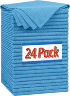 Microfiber Cleaning Cloth, Shop Towels Bulk, 24 Pack Blue Microfiber Towels for Cars, All-Purpose Absorbent Cleaning Rags, Dust Cloth for Automotive, Mechanic, Garage, Bar, 12 x 11 inch