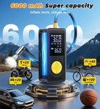 Tire Inflator Portable Air Compressor - 150 PSI 4X Fast Inflation Rechargeable Battery & 12V DC Adapter Powered Air Pump for Car Bike Motorcycle Tires Balls with LCD Display, LED Light