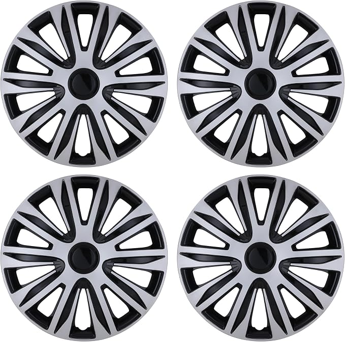 4-Pack 16 Inches Wheel Rim Cover Hubcaps,Redesign Fashion Style Replacement Hubcaps,Car Truck SUV Hub Accessories, Silver&Black