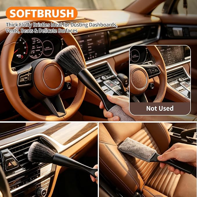 Windshield Cleaner Tool, 12Pcs Car Cleaning Kit, 23-inch Extendable Handle with 4 Microfiber Pads, Car Interior Detailing Brushes, All-in-One Inside Car Cleaning for Auto Detailing