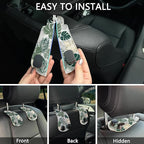 2PCS Car Seat Back Storage Headrest Hooks, Tropical Leaf Purse Holder Bags Hanger, PU Leather Double Metal Hook for Backseat Organizer, Women Car Accessories Organization