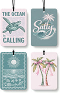 Coastal Beach Car Air Freshener 4 Pcs Coconut Scented, Summer Turtle Pink Bow Palm Tree Car Accessories Mirror Decor for Women, Girly Beachy Hanging Air Freshener for Cars Closet Drawer Books