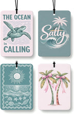 Coastal Beach Car Air Freshener 4 Pcs Coconut Scented, Summer Turtle Pink Bow Palm Tree Car Accessories Mirror Decor for Women, Girly Beachy Hanging Air Freshener for Cars Closet Drawer Books