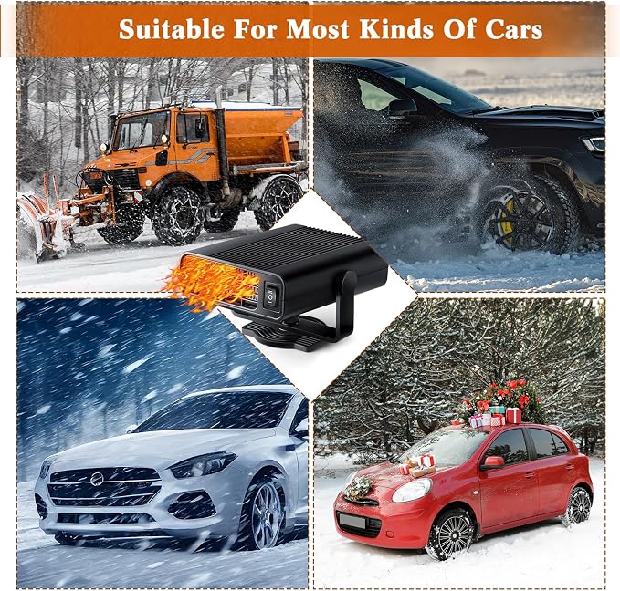 2 Pcs 12v 150w Portable Car Heater for Vehicle Plugs into Cigarette Lighter, 360° Rotatable Windshield Defroster, 2 in 1 Auto Heater Fan Defogger Warmer Electric for Cars SUV Universal(Black)