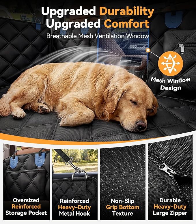 Dog Seat Cover for Backseat, [Ultimate Safe, Comfortable and Large Space] Waterproof 600D Heavy Duty Dog Car Hammock, Release Passenger Seats, Fits Sedan/SUV/Truck, Large Dog Friendly, L