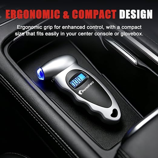Digital Tire Pressure Gauge,Accurate Cars Air Gauge 150 PSI,Silver | 0-150PSI Calibrated,Accurate in 0.1 Increments,4 Measurement Units,Backlight LCD&Nozzle Light,for Everyday Vehicles