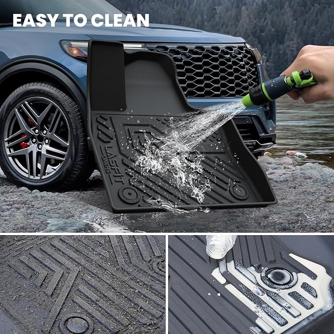 Floor Mats & Cargo Liner with Backrest Mat for Ford Explorer 2022-2025 2026 6 Passenger, Custom Fit All Weather Protector TPE Easy Clean Floor Liners, Car Mats for Explorer Accessories, Black