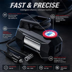 HAUSBELL Tire Inflator 150PSI Portable Air Compressor | 12V DC, 35L/Min fast inflation for SUV, Sedan & more. Digital gauge with auto shut-off. LED light for roadside & night use.